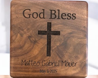 Personalized Walnut Wood Keepsake Box: First Communion, Baptism Gift