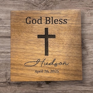Personalized Walnut Wood Keepsake Box: First Communion, Baptism Gift