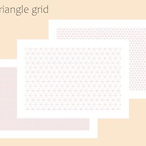 May include: Three sheets of paper with a pink triangle grid pattern. The grid is made up of equilateral triangles.