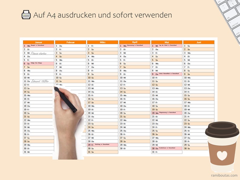 Kalendar 2025 mit Feiertagen in Saarland Deutschland, Ganzjahreskalender, Druckbarer Kalendar