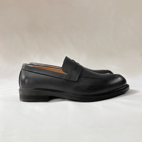 Klassische formale Herren ägyptischen Leder Penny Loafers, Schwarz, Handgemacht