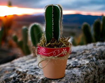 Stained Glass Cactus in Pot - Handmade