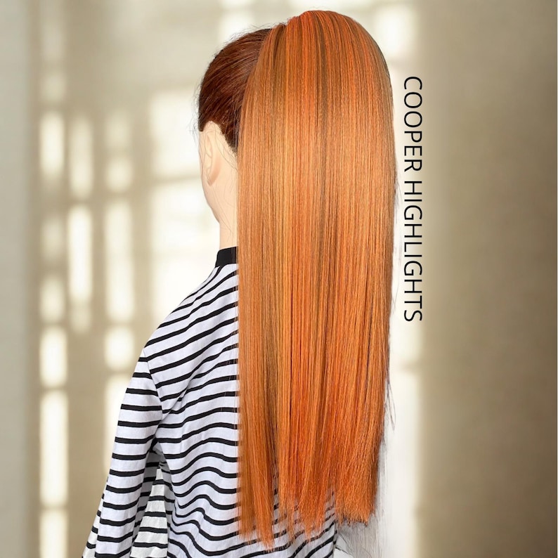 Foxy Red SHADES Ponytail Extension Ginger, Cooper, Mahogany Fake Ponytail, Band Rubber NoClipIn, Hair Extension, Wig, Ombre,Natural Color COOPER HIGHLIGHTS