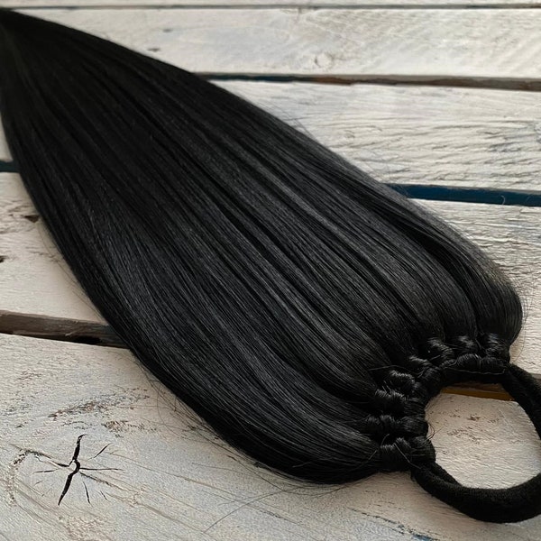 BLACK Ponytail Extension On Elastic Band, Sythetic Hair Extension 18/24/28 Inch, Hair Wig, Dance Festival Decoration, Black Hair Falls