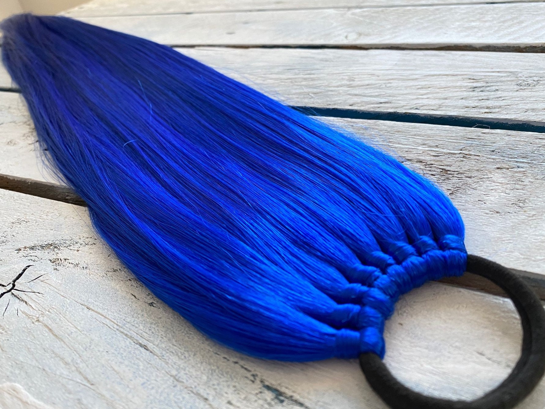 COBALT BLUE Ponytail Extension on Elastic Band, Sythetic Hair Extension ...