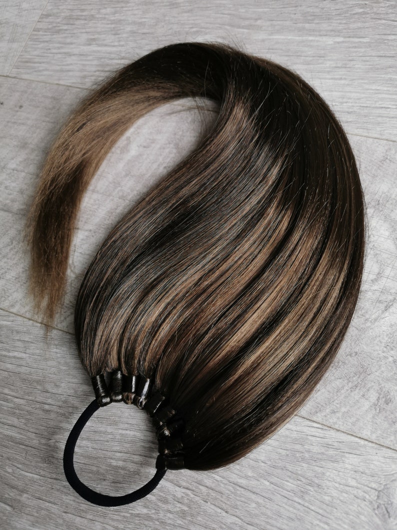 Personnalisation de la couleur des extensions de queue de cheval, je vais mélanger vos couleurs Fausse queue de cheval, élastique NoClipIn, Extension de cheveux, Perruque, Ombre, Couleur naturelle image 8