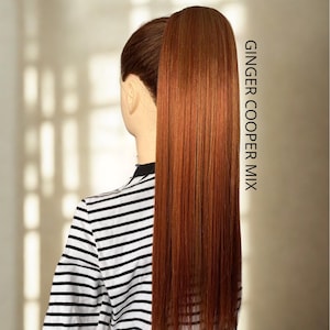 Foxy Red SHADES Ponytail Extension Ginger, Cooper, Mahogany Fake Ponytail, Band Rubber NoClipIn, Hair Extension, Wig, Ombre,Natural Color GINGER COOPER Mix