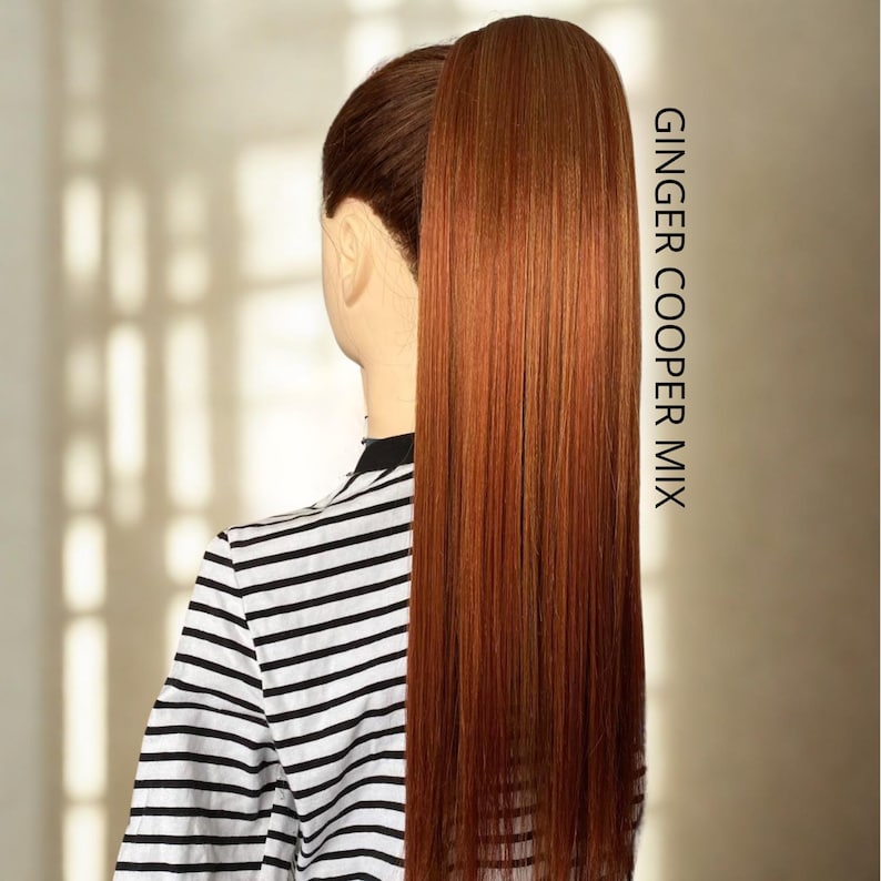 Foxy Red SHADES Ponytail Extension Ginger, Cooper, Mahogany Fake Ponytail, Band Rubber NoClipIn, Hair Extension, Wig, Ombre,Natural Color GINGER COOPER Mix