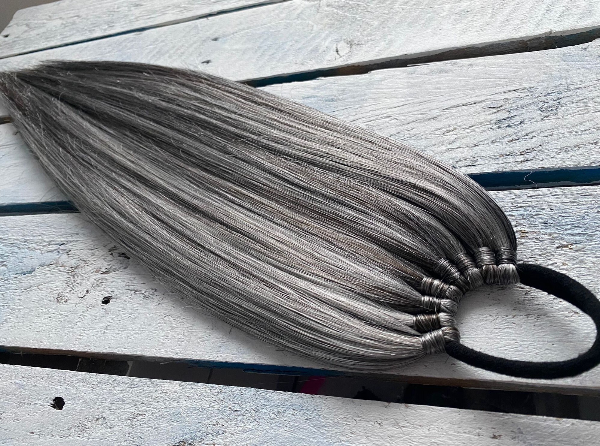 SALT AND PEPPER Ponytail Extension on Elastic Band, Sythetic Hair