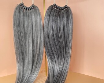 Grey Ponytail Extension on Elasticband, Silver, Salt and Pepper