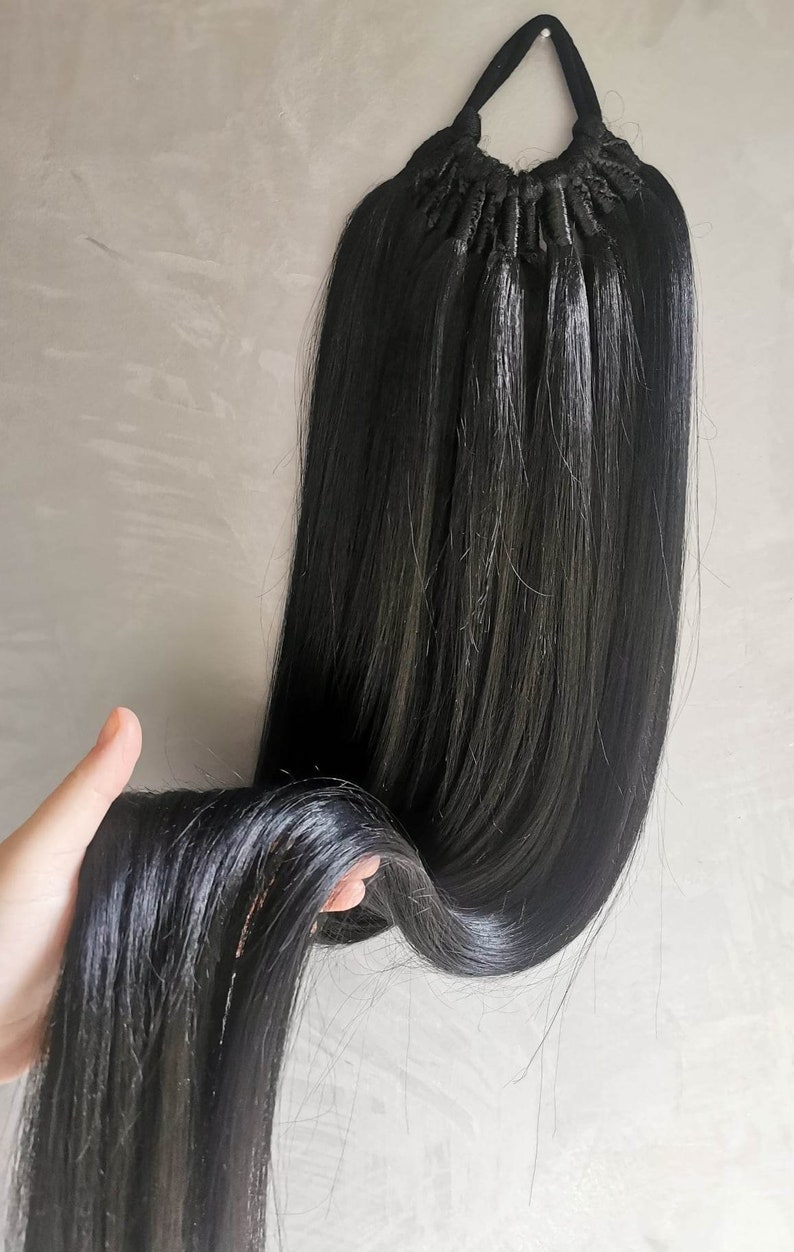 Black Ponytail Extensions 18-28Inch Synthetic Clip Elastic Band Ponytail Hair Short Medium Long kucyk kitka Wig Kanekalon Braid image 6