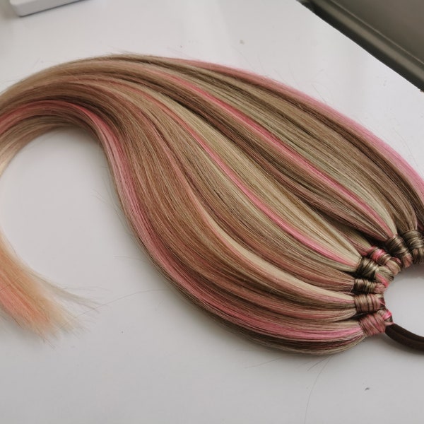 Extensions de queue de cheval blonde Barbie rose 18-28 pouces clip synthétique bande élastique queue de cheval cheveux courts mi-longs perruque Kanekalon Afro Braid
