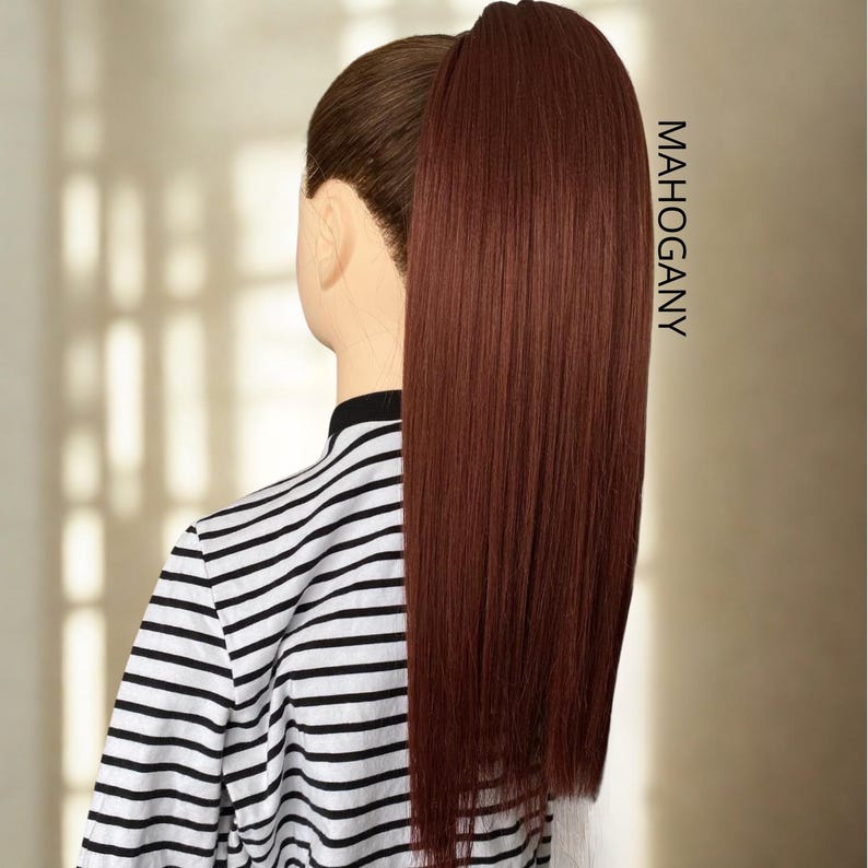 Foxy Red SHADES Ponytail Extension Ginger, Cooper, Mahogany Fake Ponytail, Band Rubber NoClipIn, Hair Extension, Wig, Ombre,Natural Color MAHOGANY