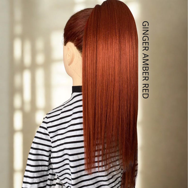 Foxy Red SHADES Ponytail Extension Ginger, Cooper, Mahogany Fake Ponytail, Band Rubber NoClipIn, Hair Extension, Wig, Ombre,Natural Color GINGER Amber Red