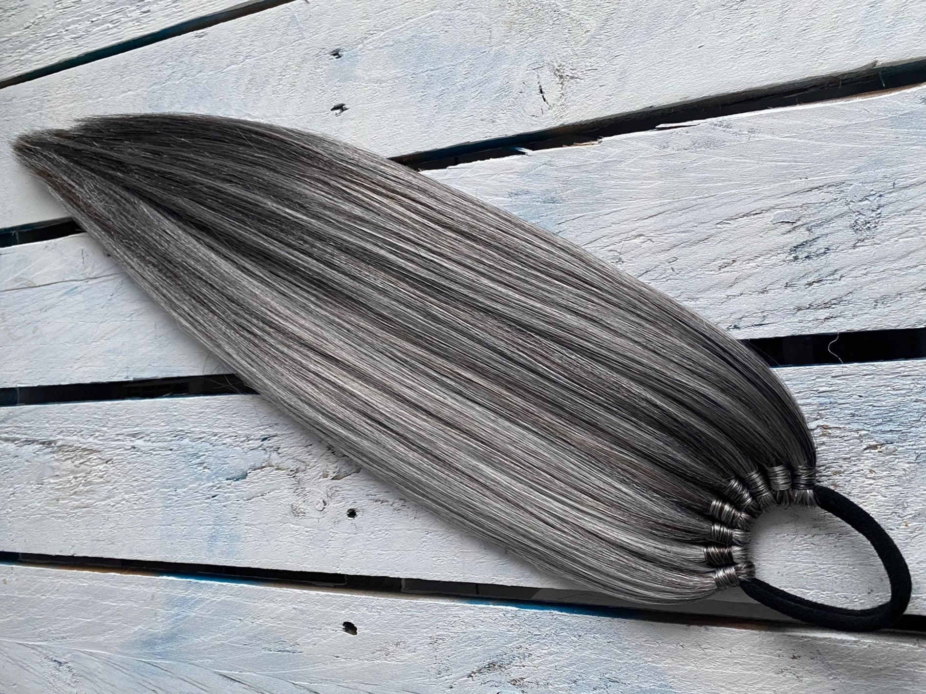 SALT AND PEPPER Ponytail Extension on Elastic Band, Sythetic Hair
