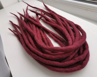Burgundy Red Wool Dreadlocks, Dreads Extensions, Double Ended, Selfinstalation