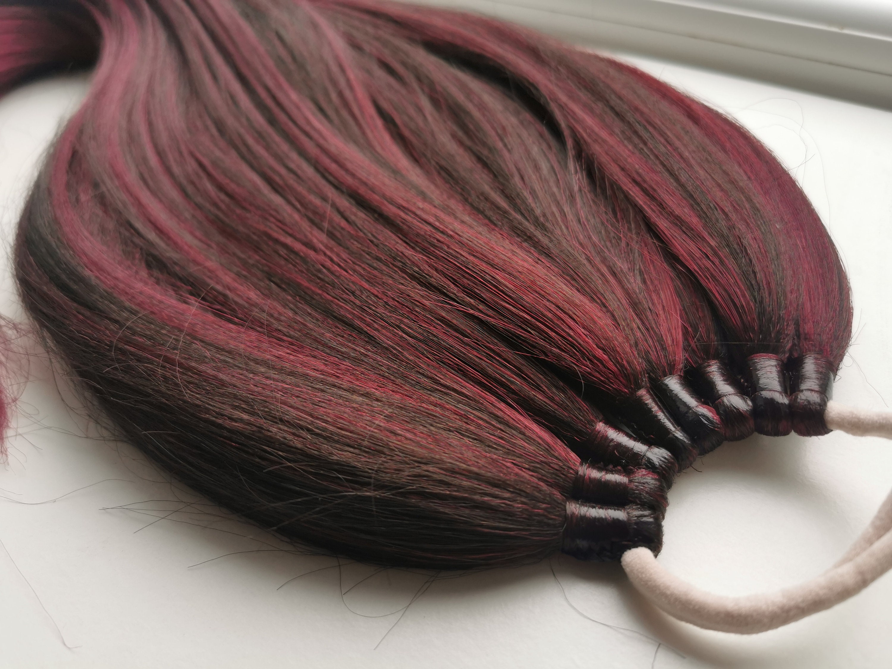 Burgundy Red Brown Ombre Ponytail Long Extension on Elasticband, Noclip ...