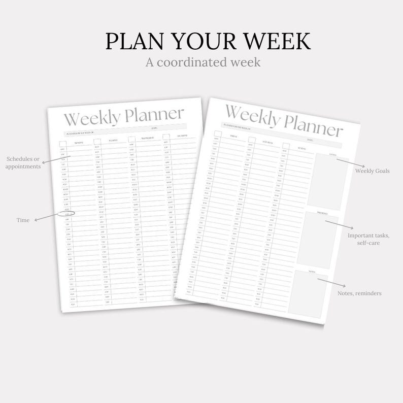 Weekly Planner Printable Minimalist Digital Hourly Planner A4 & A5 ...