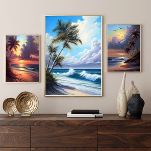 Beach Collection Digital Art, Beach Printable Wall Decor, Sunrise Sunset Beach, Living Room Wall Decor, Printable Wall Art for Office