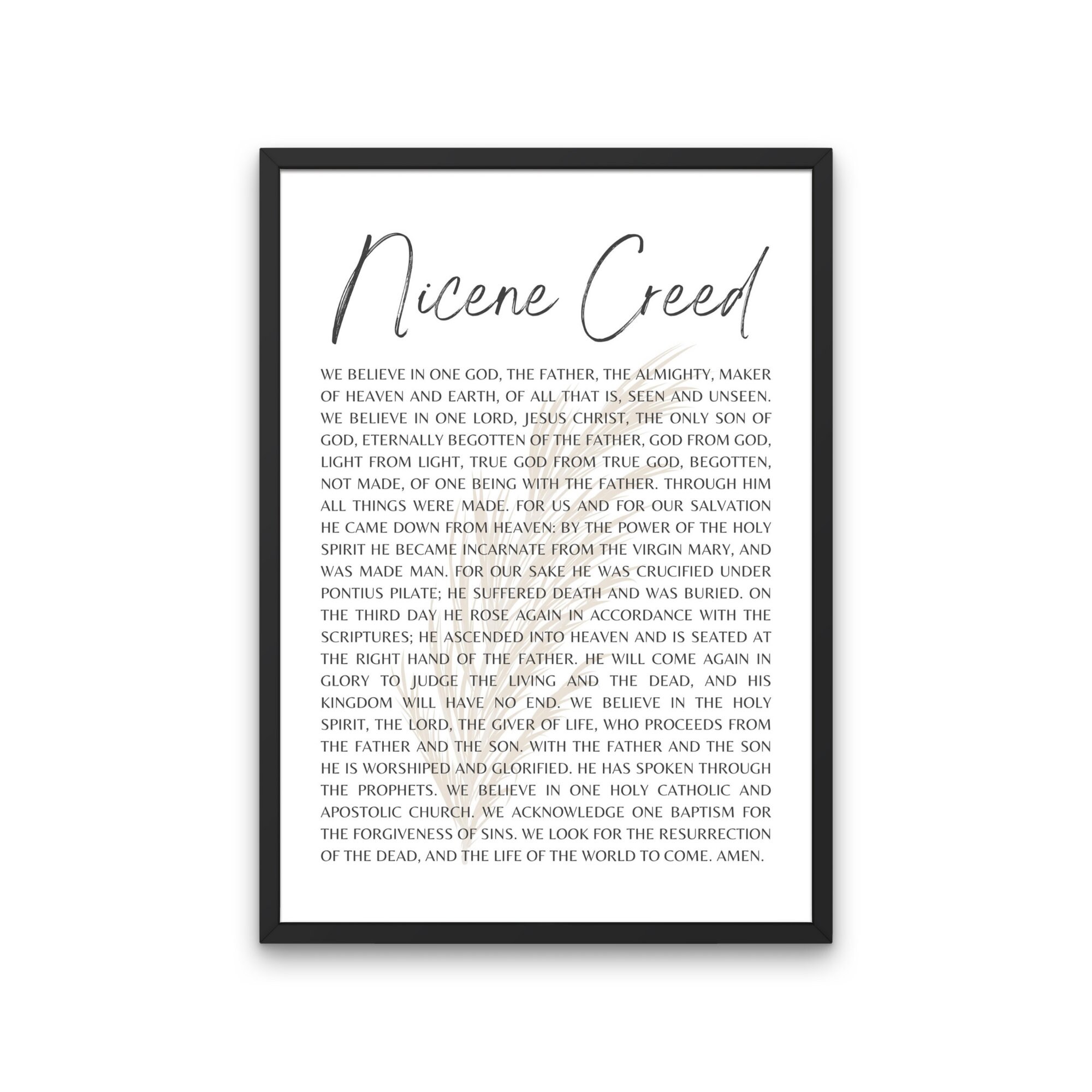 Nicene Creed Christian Printable, Minimalist, Modern Farmhouse Decor