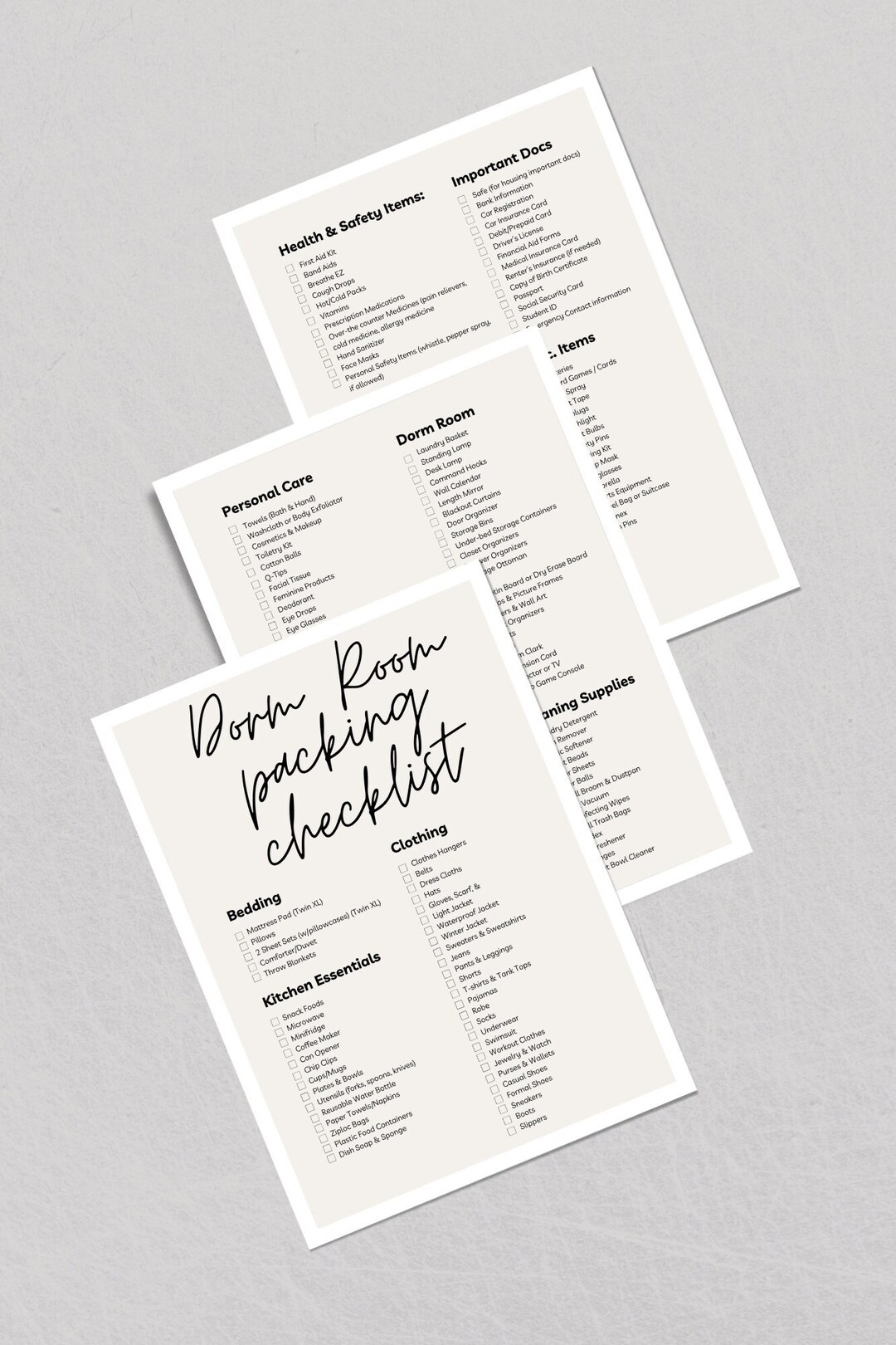 Printable Dorm Room Packing Checklist - Etsy