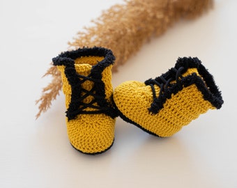Crochet Baby Merino booties mustard