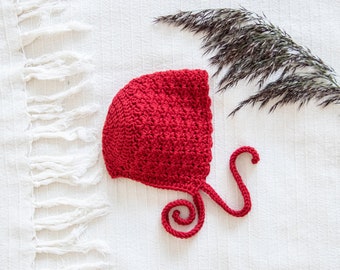 Crochet baby bonnet red