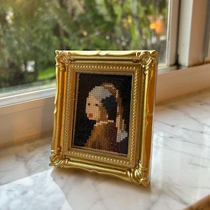 Punto croce incorniciato di &quot;Ragazza con l&#39;orecchino di perla&quot; -Johannes Vermeer