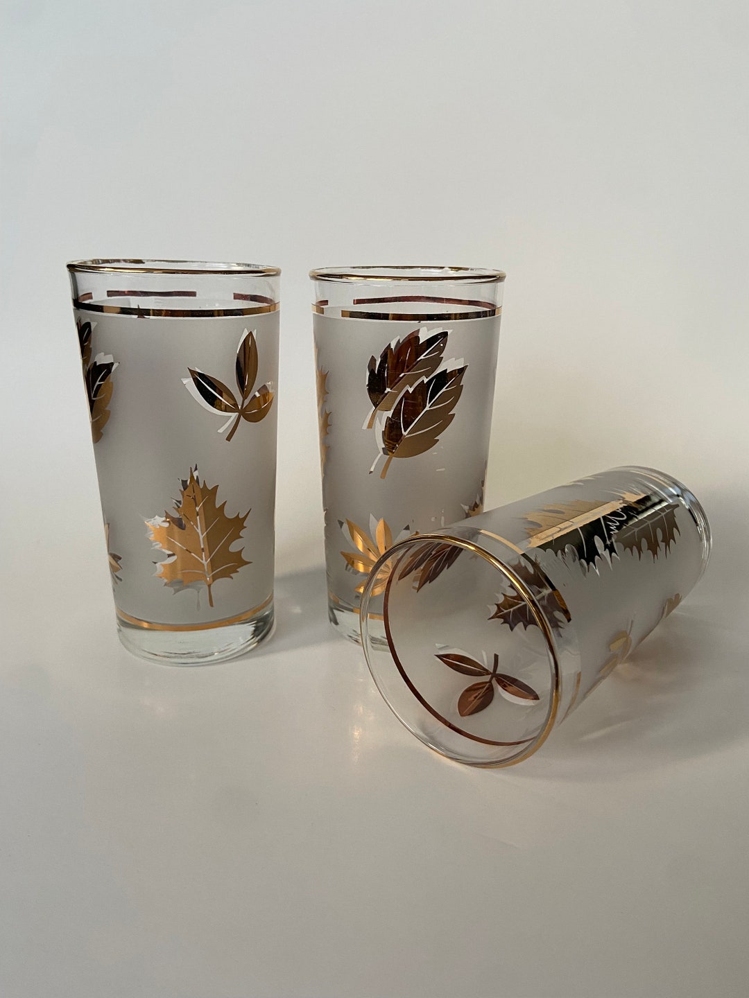 Mid-century Libbey Glass Co. Gold-rimmed Autumn Leaf Highball Cocktail ...