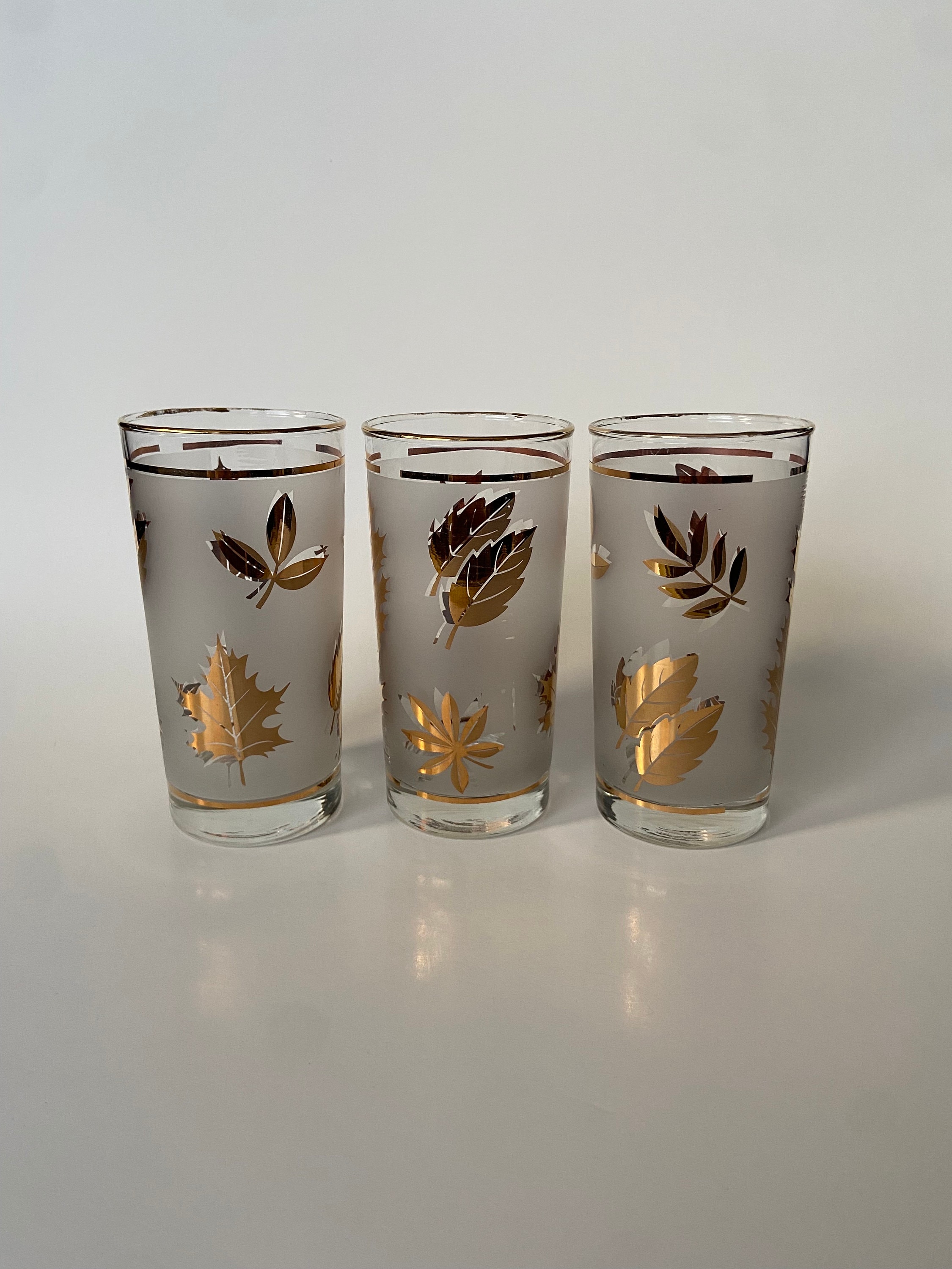 Mid-century Libbey Glass Co. Gold-rimmed Autumn Leaf Highball Cocktail ...