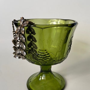 Indiana Glass Green Harvest Grape Pedestal Candy Dish