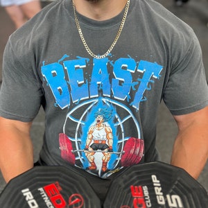 BEAST - Vintage Unisex Garment-Dyed T-shirt Dragon Ball Z Gym (Goku Weightlifting) Comfort Colors