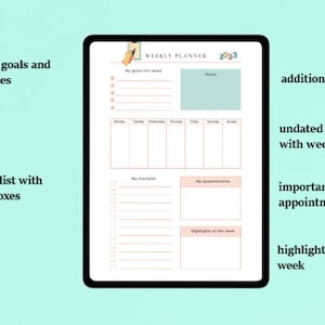 Digital minimalist weekly planner, printable, undated 2023 planner for smartphone or iPad, weekly highlights tracker, goodnotes planner