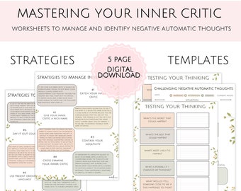 Mental Health Printable Worksheets | Challenging Negative Automatic Thoughts | CBT Worksheets |