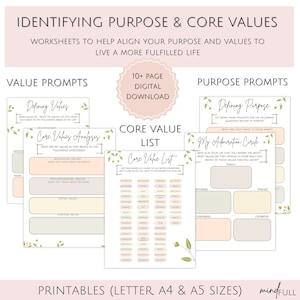 Values Processing, Thought Processing Journal Prompts for Daily Self Care, Core Values List