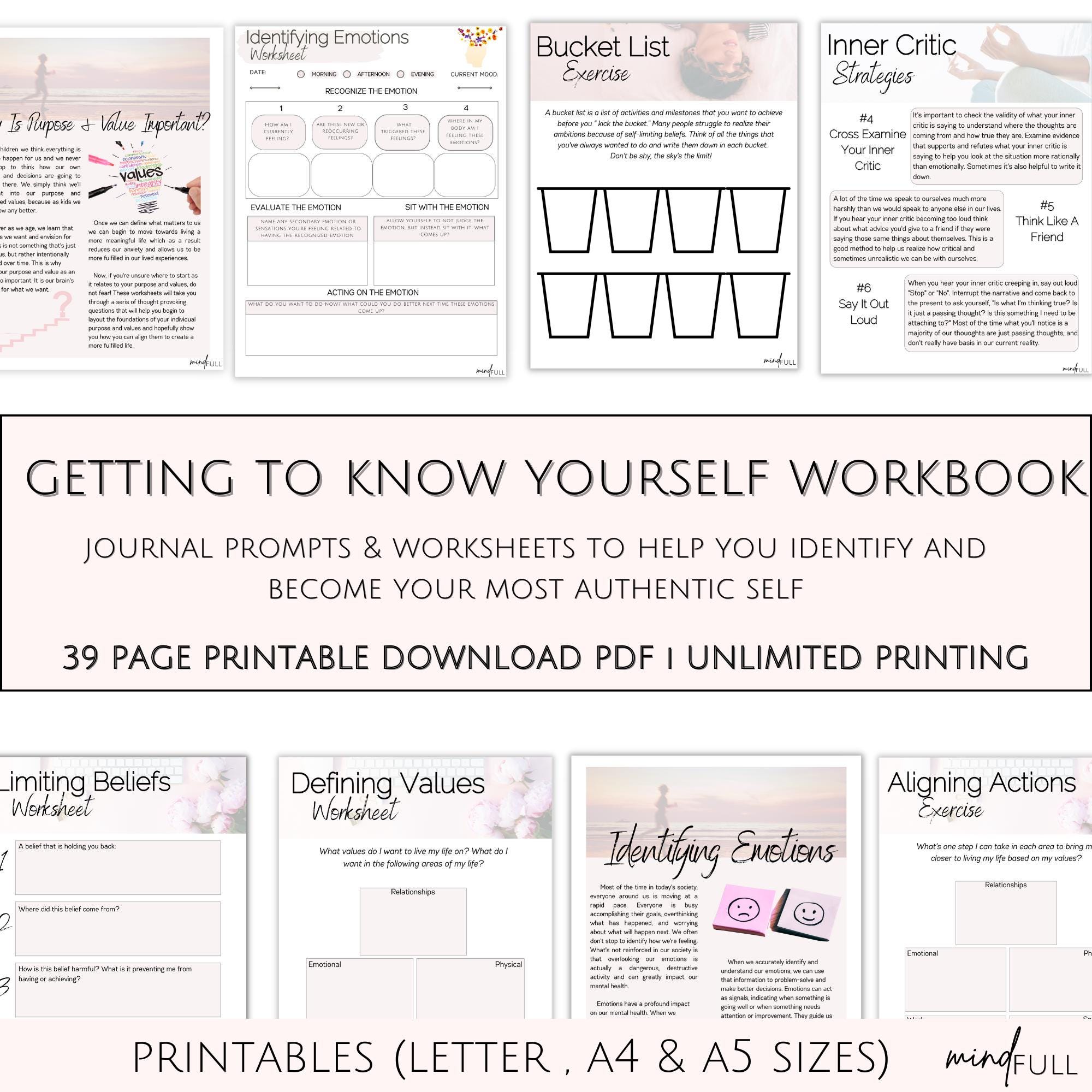 Who Am I? Shadow Work Journal Prompts – Digital Self-Discovery Worksheet for Healing & Inner Child Work (Printable PDF)