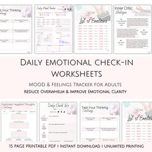 Emotional Check-In Arbeitsblätter für die Selbstfürsorge | Gefühle Stimmungs Tracker PDF | Ein tägliches Wellness Journal