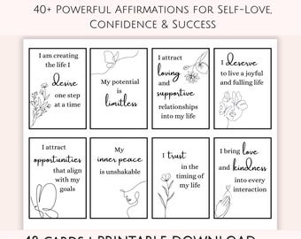 Affirmation Cards Printable, Affirmation Cards Digital, Vision Board Printables, Positive Quotes for Self-Love, Self Esteem, Self Care Gift