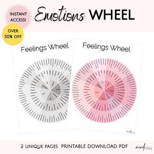 Emotions Wheel Digital Download, Feelings Wheel Printable, Wheel of Emotions, Mental Health Therapy Tools