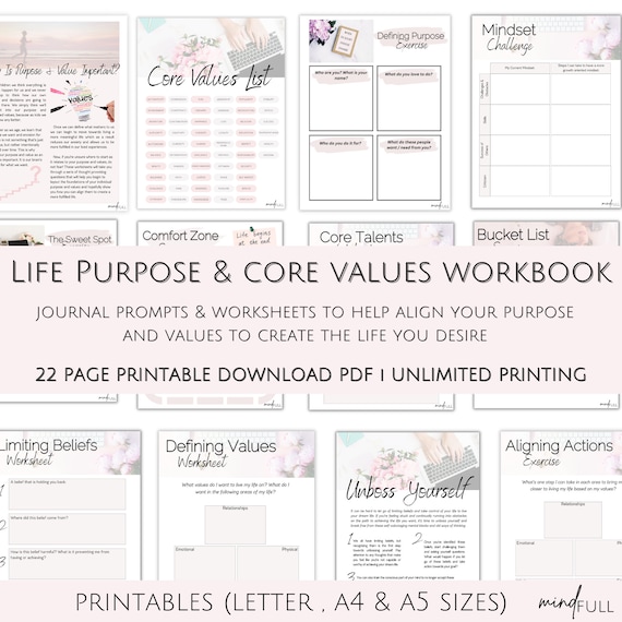 Core values worksheets: self-love u0026 personal growth (pdf) - etsy