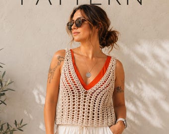 Crochet Beige Sweater Pattern: Bohemian Cropped Pullover (PDF Pattern)