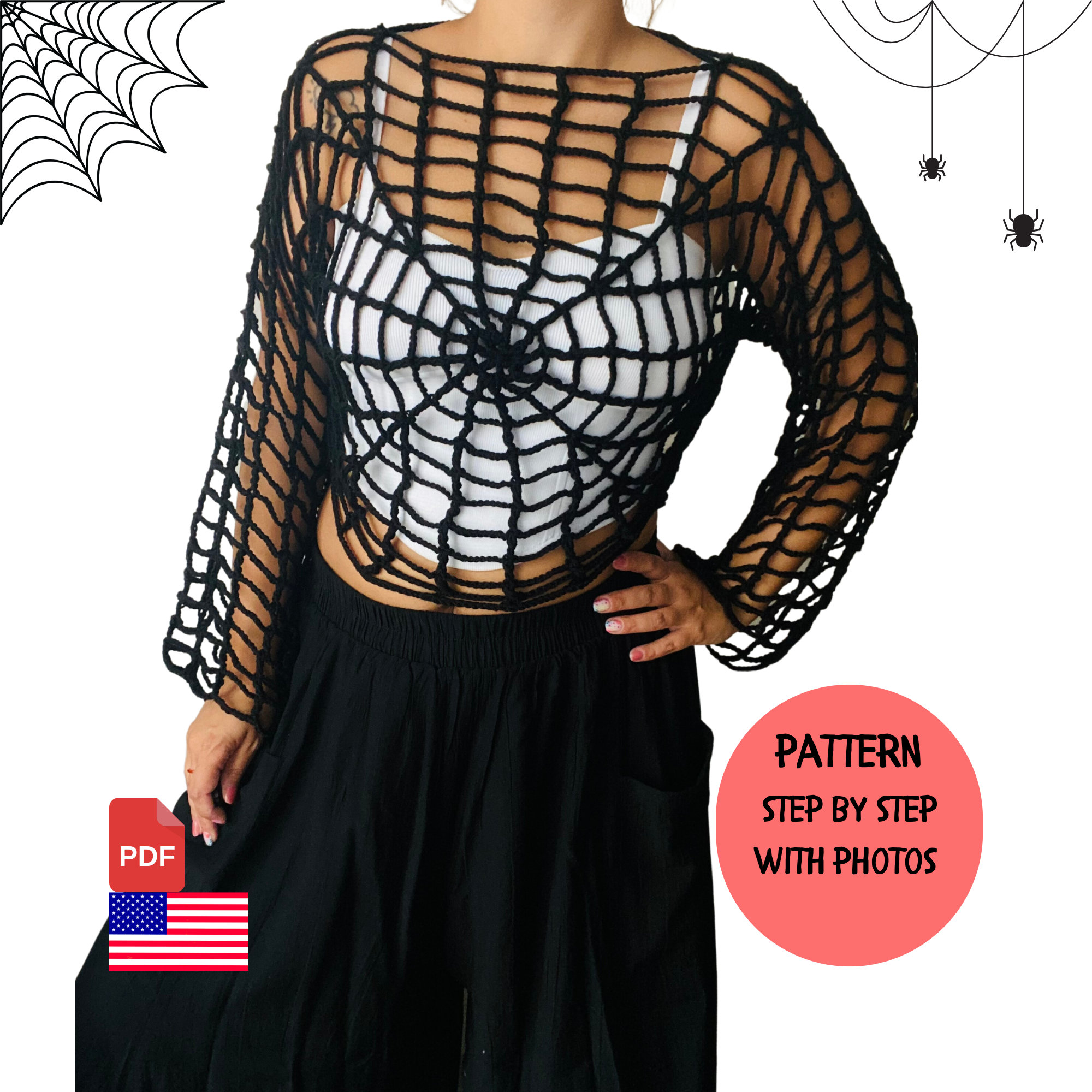 ToBeInStyle Women's Spider Web Long Sleeve Cami Top - Stretchy Nylon