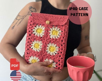 Crochet Easy Ipad and Book Case Pattern, Personalizable Gift for Work and Student, Knit Daisy Tablet Case, Book Lovers Girls Accessories