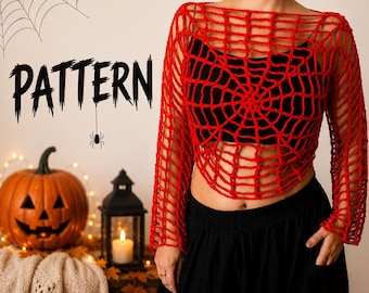 Halloween Spider Crochet Top Pattern, Mesh Blouse (PDF Pattern)