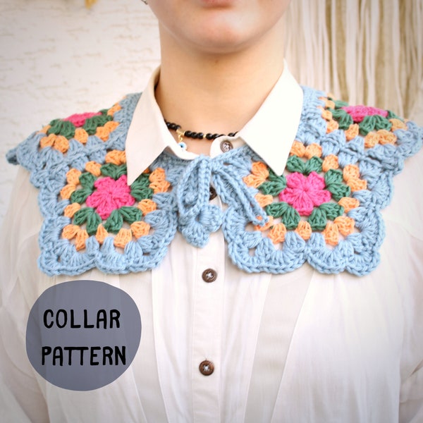 Beginner Crochet Suitable and Detachable Collar Pattern, Women Accessories,  Gift for Her, Granny Square Retro Collar, Knit Peter Pan Collar