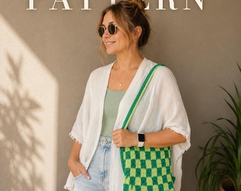 Crochet Checker Tote Bag Pattern, Shoulder Bag (PDF Pattern)