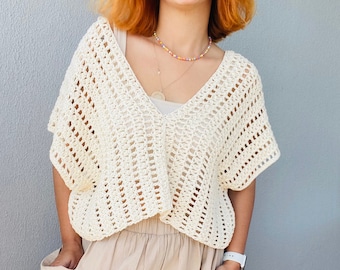 Boho Oversized Crochet Top, Hippie and Minimalist Bolero, Crochet