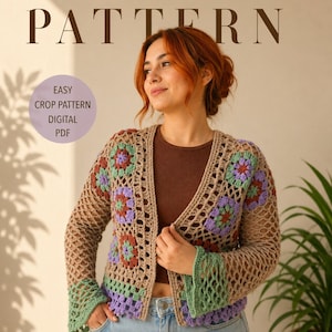 Haakpatroon voor een vest: Grandma Square Patchwork, eenvoudig damesvest (PDF-patroon)