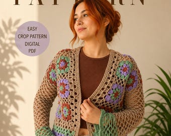 Crochet Cardigan Pattern: Granny Square Patchwork, Easy Women's Wear (PDF Pattern)
