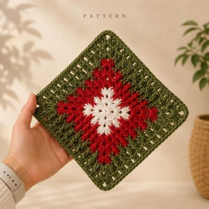 Patrón de cuadrado de mosaico de copo de nieve de ganchillo con diseño navideño en 3D (patrón en PDF)